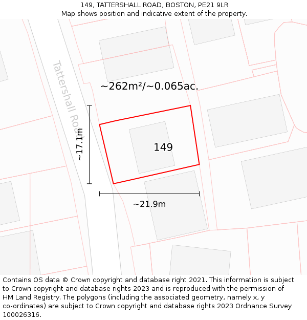 149, TATTERSHALL ROAD, BOSTON, PE21 9LR: Plot and title map