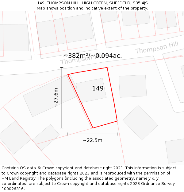 149, THOMPSON HILL, HIGH GREEN, SHEFFIELD, S35 4JS: Plot and title map