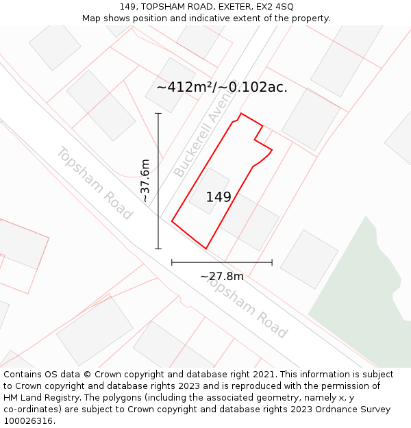 149, TOPSHAM ROAD, EXETER, EX2 4SQ: Plot and title map