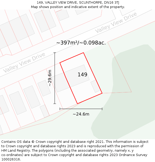 149, VALLEY VIEW DRIVE, SCUNTHORPE, DN16 3TJ: Plot and title map