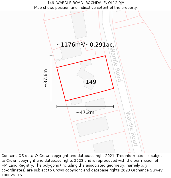 149, WARDLE ROAD, ROCHDALE, OL12 9JA: Plot and title map