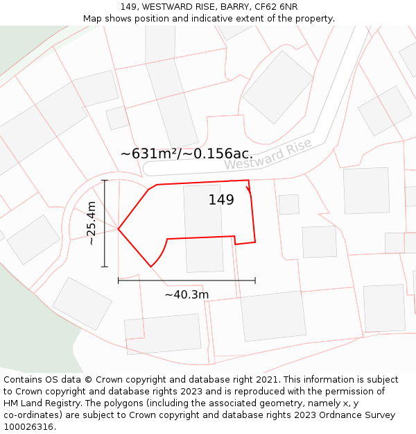 149, WESTWARD RISE, BARRY, CF62 6NR: Plot and title map