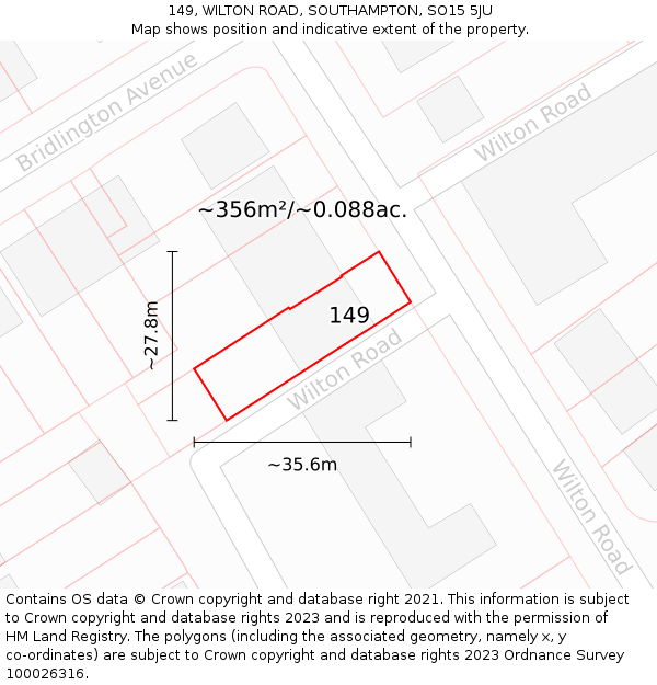 149, WILTON ROAD, SOUTHAMPTON, SO15 5JU: Plot and title map