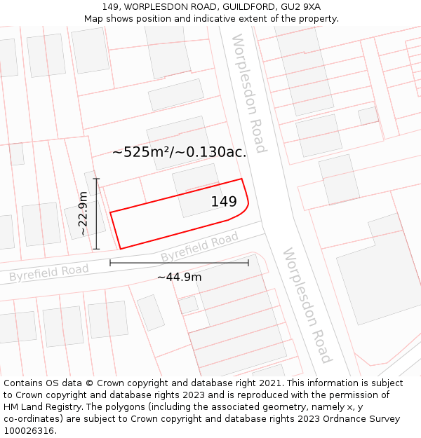 149, WORPLESDON ROAD, GUILDFORD, GU2 9XA: Plot and title map