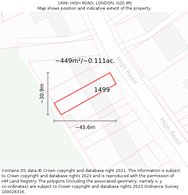 1499, HIGH ROAD, LONDON, N20 9PJ: Plot and title map