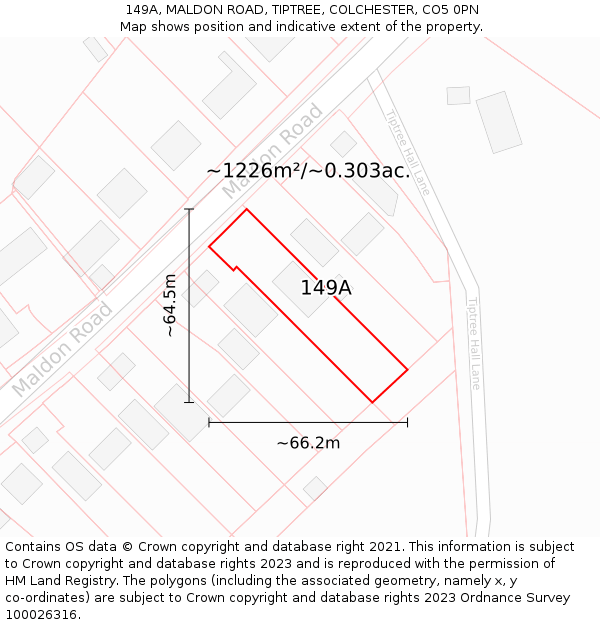 149A, MALDON ROAD, TIPTREE, COLCHESTER, CO5 0PN: Plot and title map