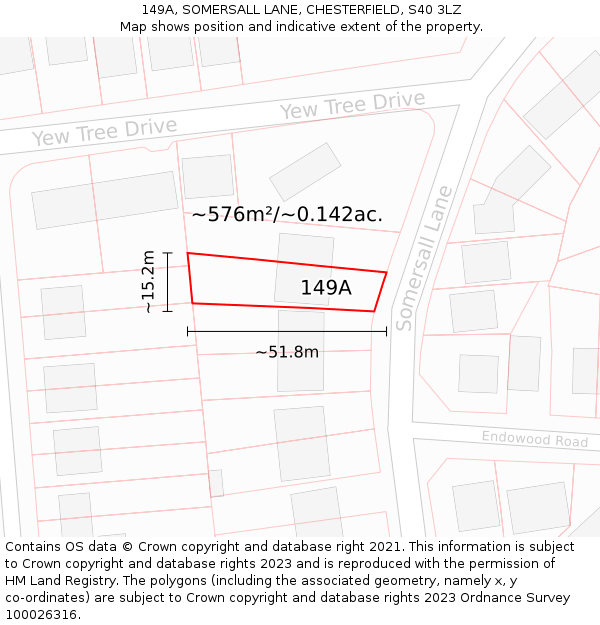 149A, SOMERSALL LANE, CHESTERFIELD, S40 3LZ: Plot and title map