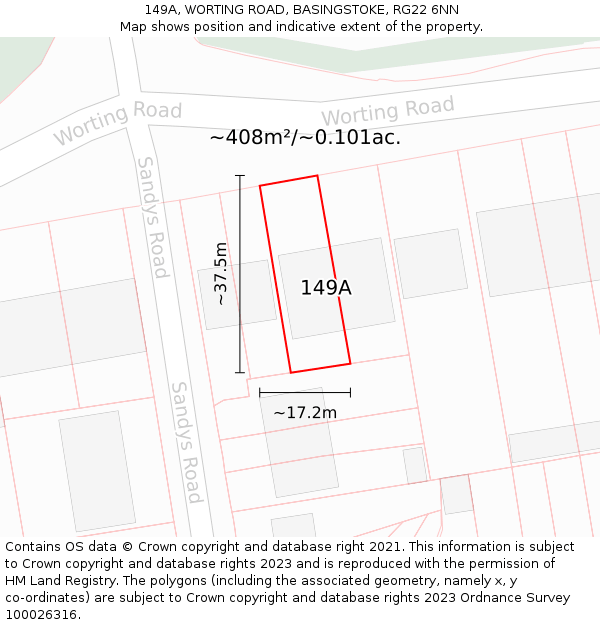 149A, WORTING ROAD, BASINGSTOKE, RG22 6NN: Plot and title map