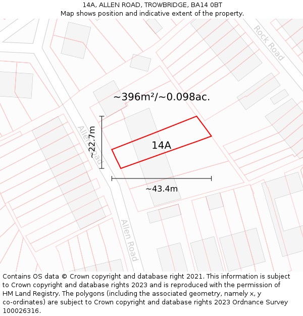 14A, ALLEN ROAD, TROWBRIDGE, BA14 0BT: Plot and title map