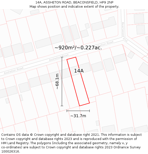 14A, ASSHETON ROAD, BEACONSFIELD, HP9 2NP: Plot and title map