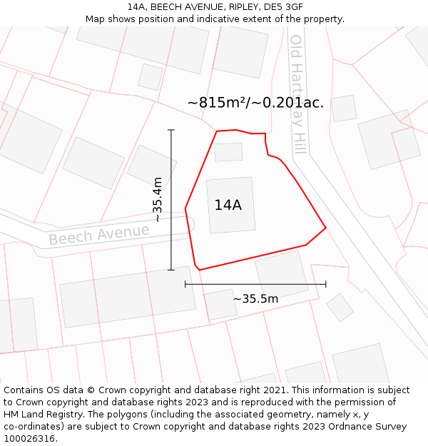 14A, BEECH AVENUE, RIPLEY, DE5 3GF: Plot and title map