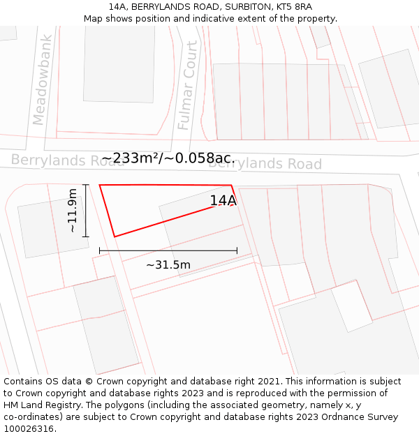 14A, BERRYLANDS ROAD, SURBITON, KT5 8RA: Plot and title map