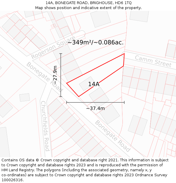 14A, BONEGATE ROAD, BRIGHOUSE, HD6 1TQ: Plot and title map