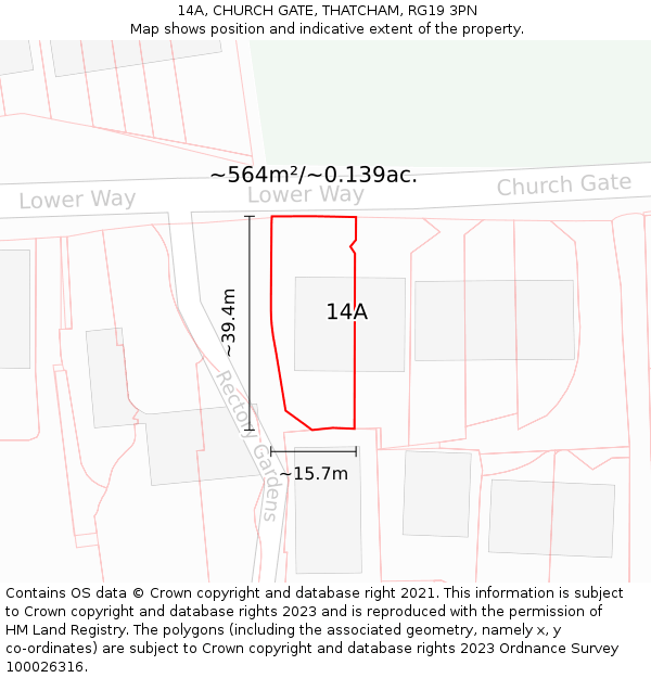14A, CHURCH GATE, THATCHAM, RG19 3PN: Plot and title map