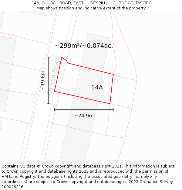 14A, CHURCH ROAD, EAST HUNTSPILL, HIGHBRIDGE, TA9 3PG: Plot and title map