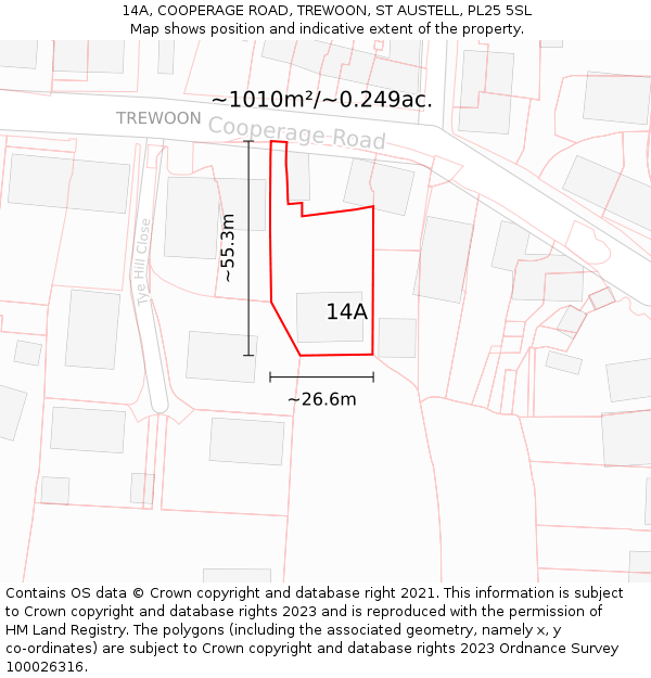 14A, COOPERAGE ROAD, TREWOON, ST AUSTELL, PL25 5SL: Plot and title map