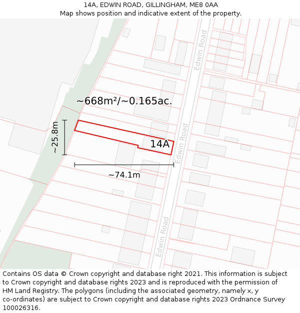 14A, EDWIN ROAD, GILLINGHAM, ME8 0AA: Plot and title map