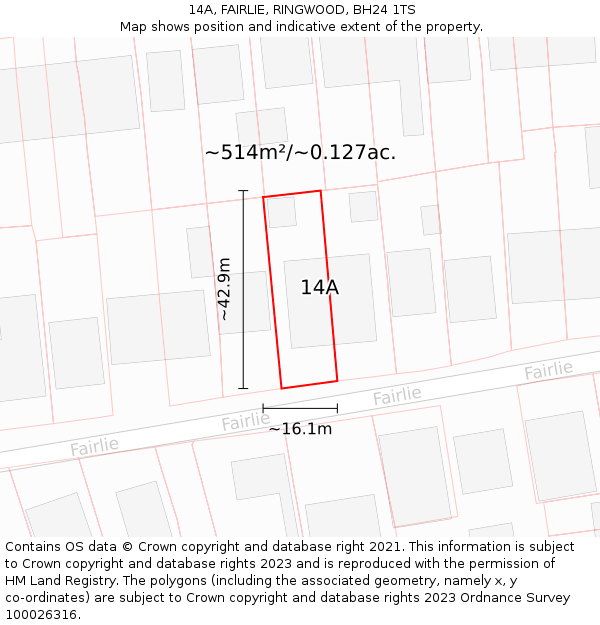 14A, FAIRLIE, RINGWOOD, BH24 1TS: Plot and title map