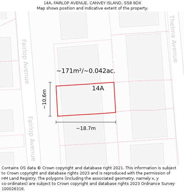 14A, FAIRLOP AVENUE, CANVEY ISLAND, SS8 9DX: Plot and title map