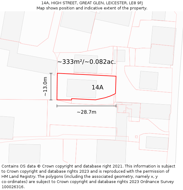 14A, HIGH STREET, GREAT GLEN, LEICESTER, LE8 9FJ: Plot and title map