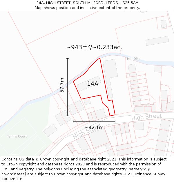 14A, HIGH STREET, SOUTH MILFORD, LEEDS, LS25 5AA: Plot and title map
