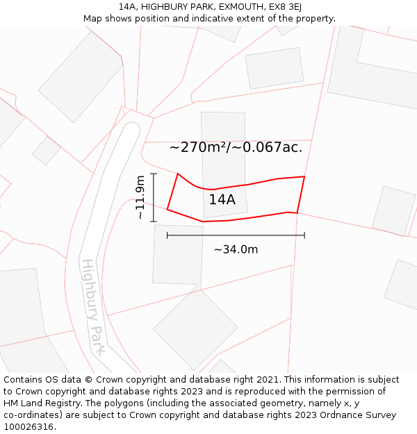 14A, HIGHBURY PARK, EXMOUTH, EX8 3EJ: Plot and title map