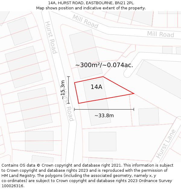 14A, HURST ROAD, EASTBOURNE, BN21 2PL: Plot and title map