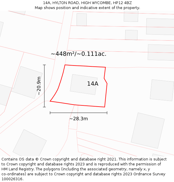 14A, HYLTON ROAD, HIGH WYCOMBE, HP12 4BZ: Plot and title map