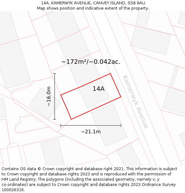 14A, KAMERWYK AVENUE, CANVEY ISLAND, SS8 8AU: Plot and title map