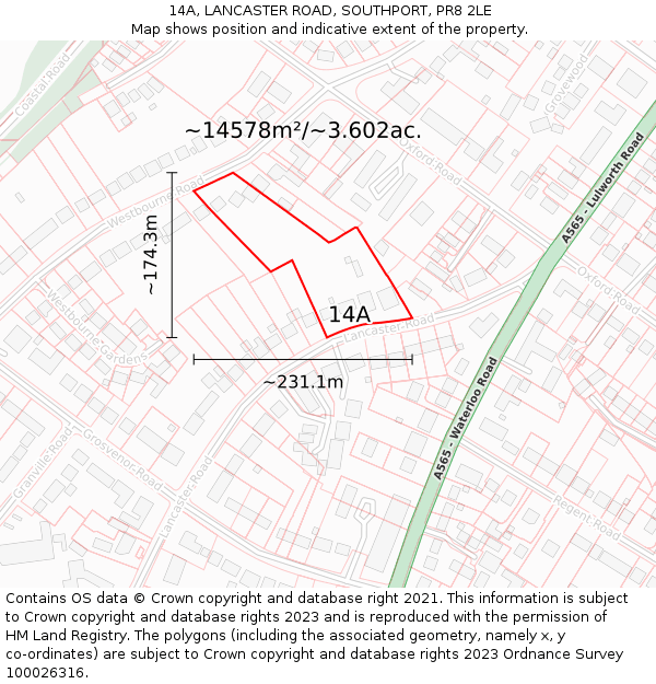 14A, LANCASTER ROAD, SOUTHPORT, PR8 2LE: Plot and title map