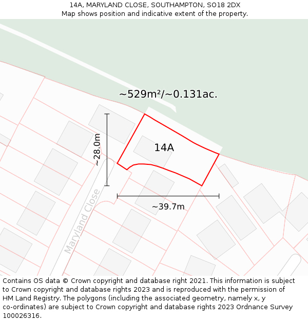 14A, MARYLAND CLOSE, SOUTHAMPTON, SO18 2DX: Plot and title map