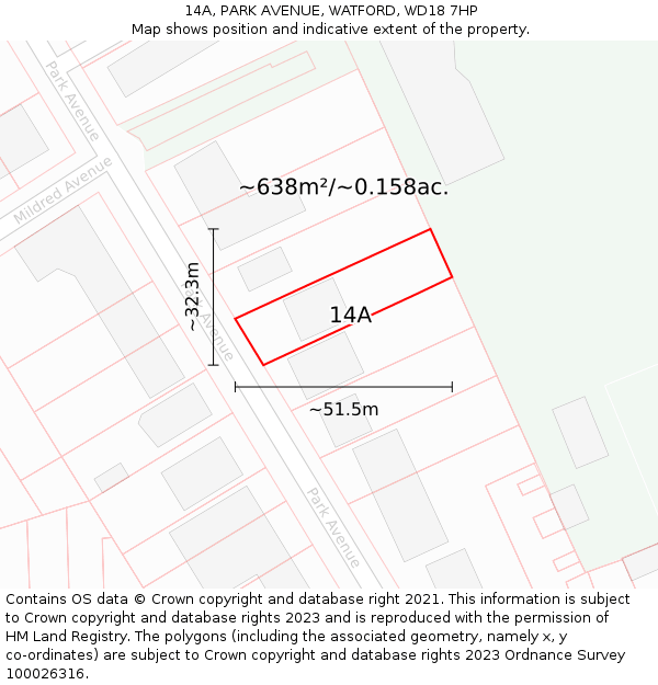 14A, PARK AVENUE, WATFORD, WD18 7HP: Plot and title map