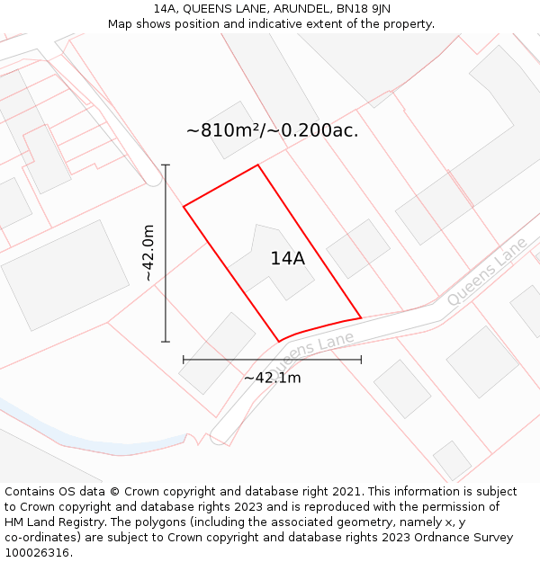 14A, QUEENS LANE, ARUNDEL, BN18 9JN: Plot and title map