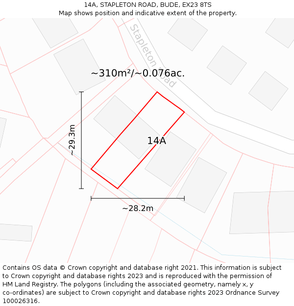 14A, STAPLETON ROAD, BUDE, EX23 8TS: Plot and title map