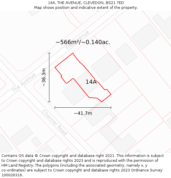 14A, THE AVENUE, CLEVEDON, BS21 7ED: Plot and title map