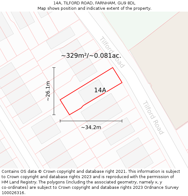 14A, TILFORD ROAD, FARNHAM, GU9 8DL: Plot and title map