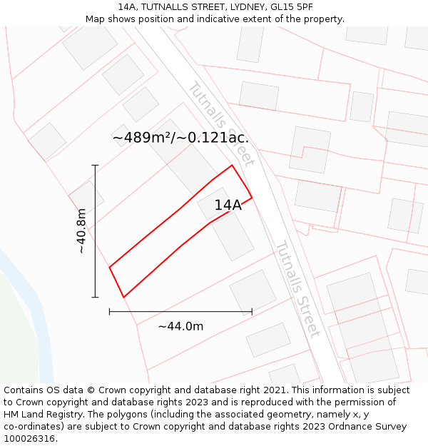 14A, TUTNALLS STREET, LYDNEY, GL15 5PF: Plot and title map
