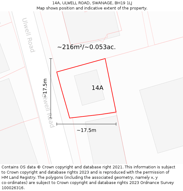 14A, ULWELL ROAD, SWANAGE, BH19 1LJ: Plot and title map