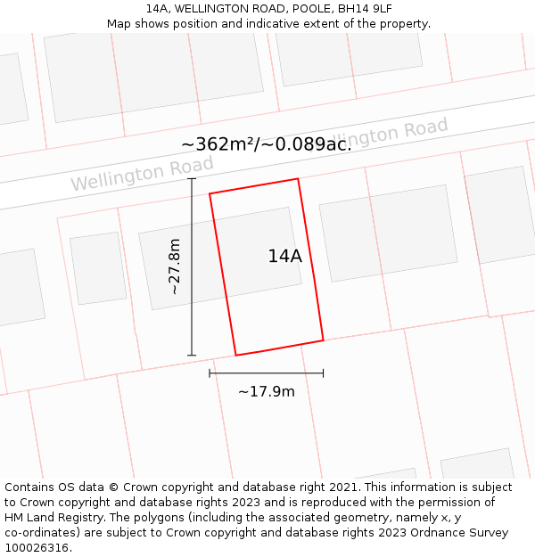 14A, WELLINGTON ROAD, POOLE, BH14 9LF: Plot and title map