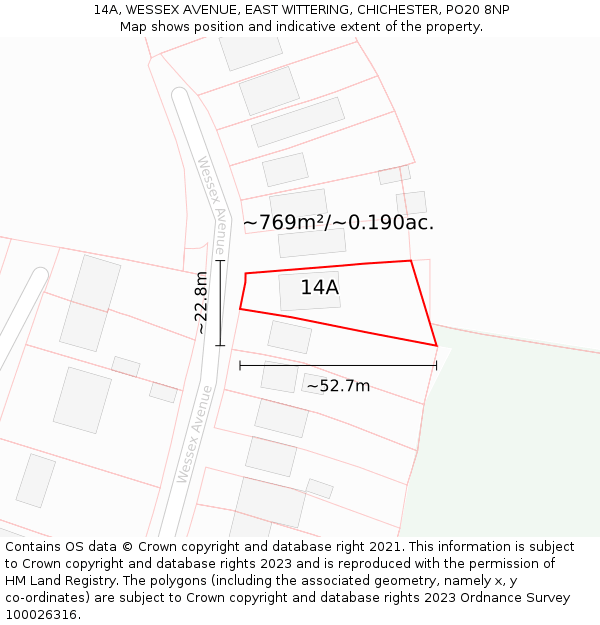 14A, WESSEX AVENUE, EAST WITTERING, CHICHESTER, PO20 8NP: Plot and title map