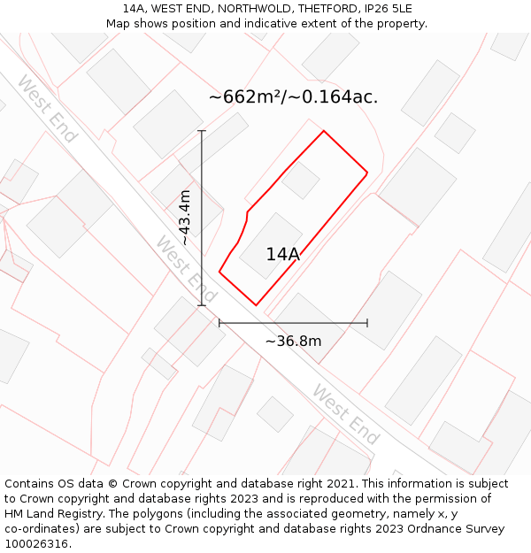 14A, WEST END, NORTHWOLD, THETFORD, IP26 5LE: Plot and title map