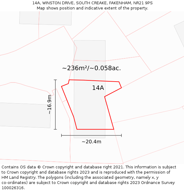 14A, WINSTON DRIVE, SOUTH CREAKE, FAKENHAM, NR21 9PS: Plot and title map