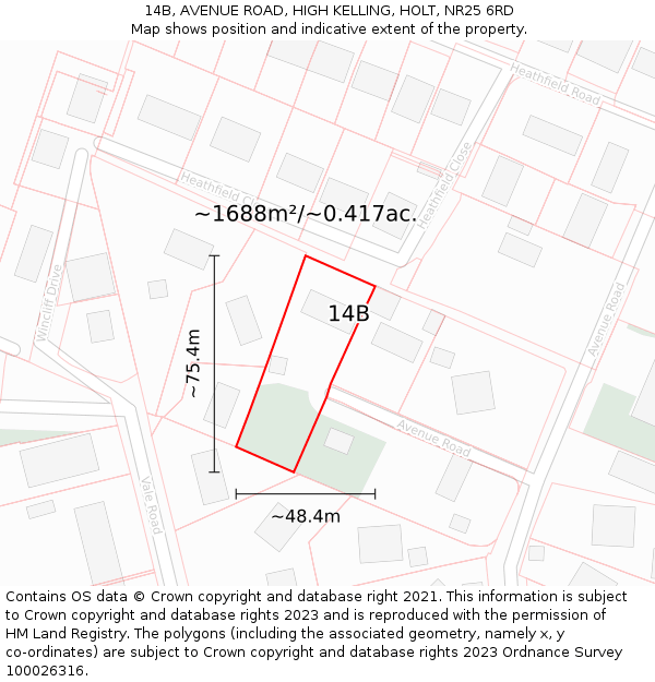 14B, AVENUE ROAD, HIGH KELLING, HOLT, NR25 6RD: Plot and title map