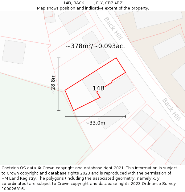 14B, BACK HILL, ELY, CB7 4BZ: Plot and title map