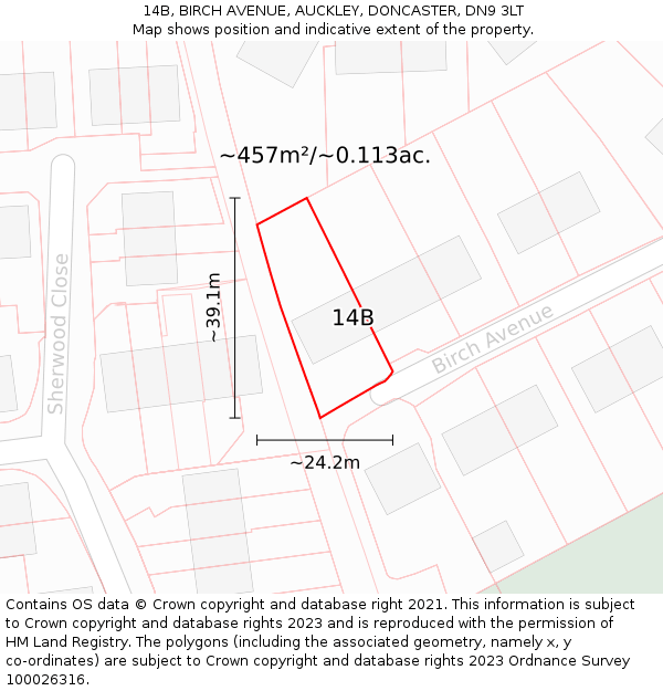 14B, BIRCH AVENUE, AUCKLEY, DONCASTER, DN9 3LT: Plot and title map