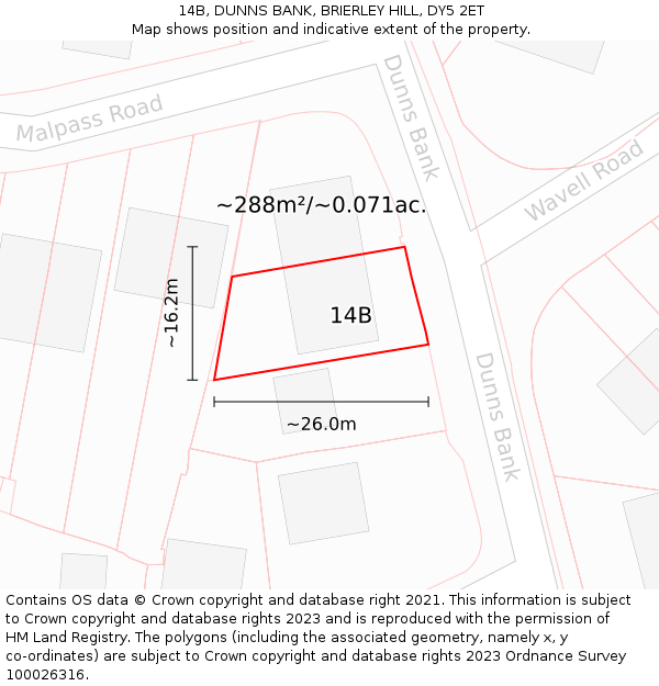 14B, DUNNS BANK, BRIERLEY HILL, DY5 2ET: Plot and title map