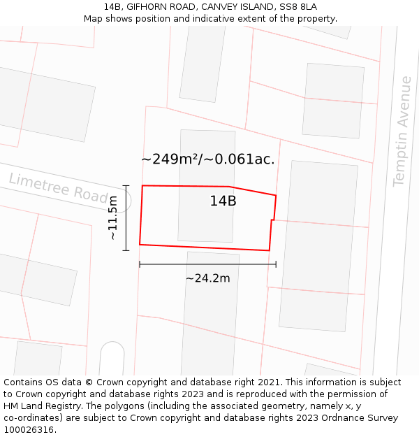 14B, GIFHORN ROAD, CANVEY ISLAND, SS8 8LA: Plot and title map