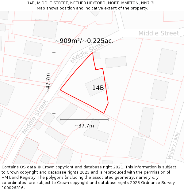 14B, MIDDLE STREET, NETHER HEYFORD, NORTHAMPTON, NN7 3LL: Plot and title map