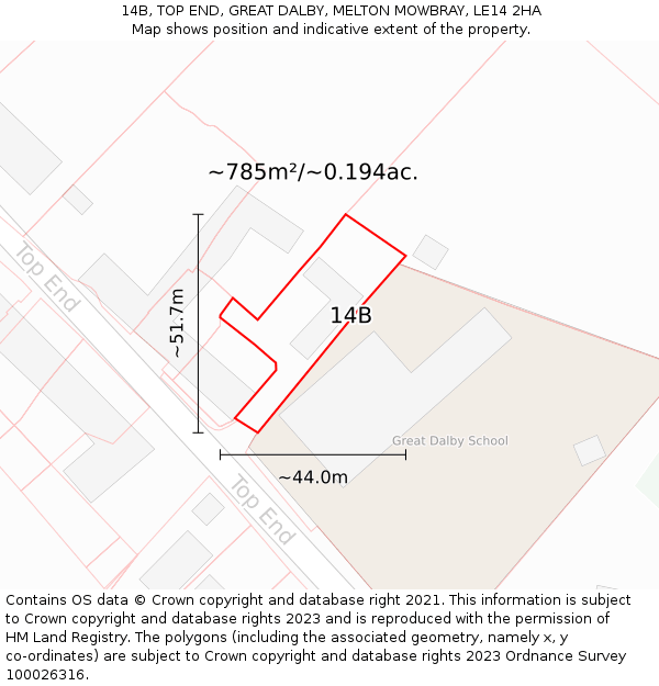 14B, TOP END, GREAT DALBY, MELTON MOWBRAY, LE14 2HA: Plot and title map