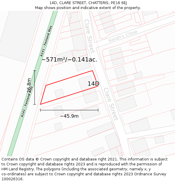 14D, CLARE STREET, CHATTERIS, PE16 6EJ: Plot and title map